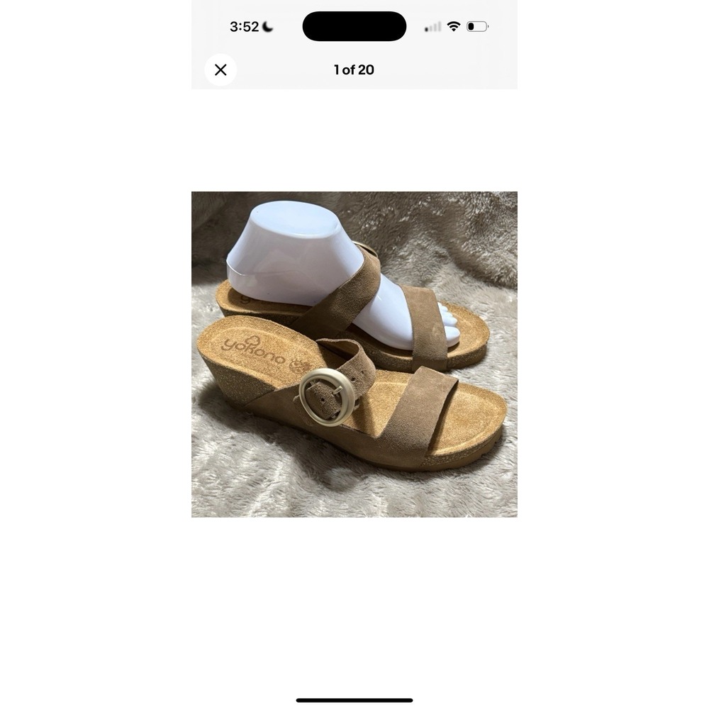 Yokono Tan Suede Leather Wedge Buckle Spain Sandals Shoes Womens Size 8, - Picture 6 of 15